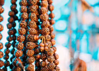 Rudraksha mala prayer beads near Kathmandu Nepal.