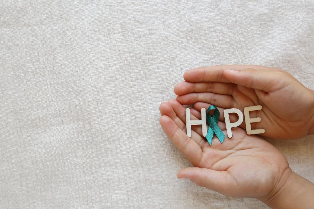 blue ribbon with the word hope spelled out